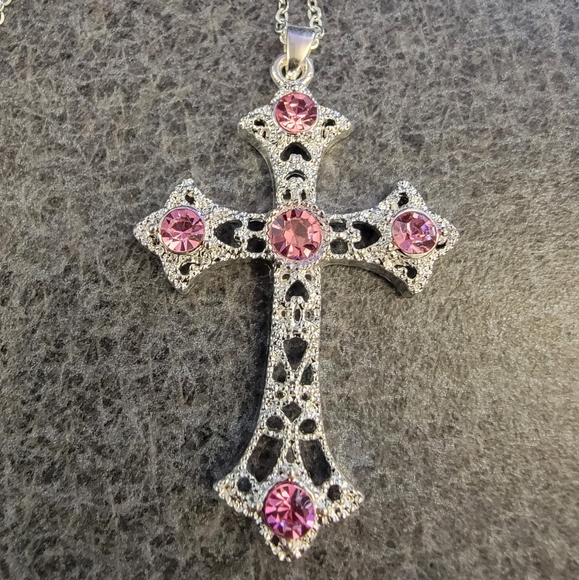 Elegant Sparkle Pink  Cross Necklace - Picture 5 of 6
